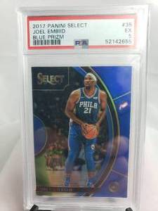 lot 106 image: Joel Embiid Blue Prizm 2017 Panini Select No. 35, PSA EX 5