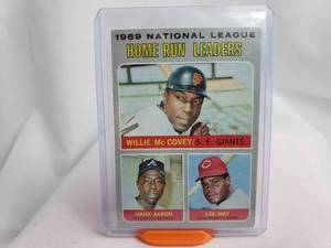 lot 35 image: 1969 National League Home Run Leaders Hank Aaron, Willie McCovey, Lee May Topps No. 65
