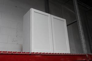 lot 212 image: Wood Wall-Mount Vanity Cabinet 3-shelf2-door