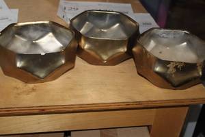 lot 128 image: Lot of (3) Metal Hexagon Planters