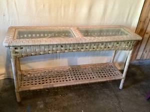 Rattan & Glass Sofa Table