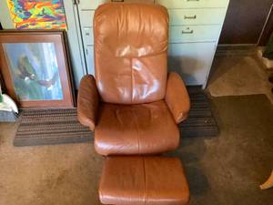 Leather Chair with Ottoman