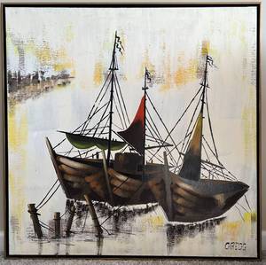 lot 1 image: Modernist Nautical Abstract Original Oil on Canvas - Signed Gregg