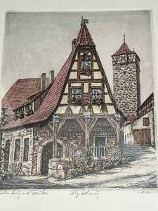 lot 8 image: Signed Rothenburg OT Tauber Original Etching