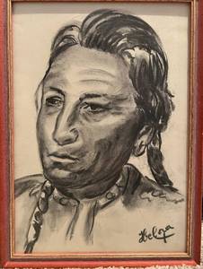 lot 47 image: Native American Original Charcoal Drawing
