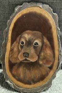 lot 49 image: Black Walnut with Painted Dog Signed Ruth Rupp