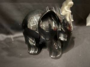 lot 96 image: Ceramic Black Elephant with White Rider on Top