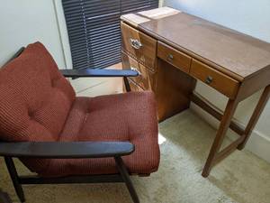 lot 63 image: Vintage Upholstered Side Chair and Small Desk