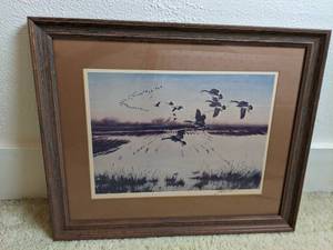 lot 52 image: Vintage Framed, Matted and Signed Print of Canadian Geese by Artist J Killen