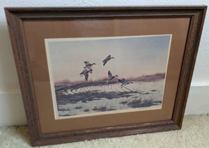 lot 70 image: Vintage Framed, Matted and Signed Print of Mallard Ducks by Artist J Killen