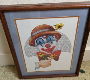 lot 74 image: Framed and Matted Clown Portrait by Tom Wood