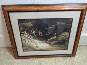lot 78 image: Framed and Matted Print by Larry Dyke 79, Ecclesiastes 117, Deer on Edge of Woods