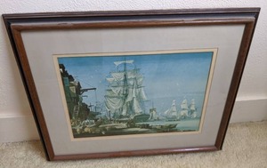 lot 90 image: Vintage Framed and Matted Print In the Days of Sail by Rowland Hilder
