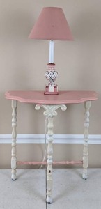 lot 79 image: Vintage Pink and White 12 Moon Table with a Matching Pink and White Table Lamp