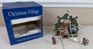 lot 83 image: 3-Piece Christmas Village with Figures and Lights
