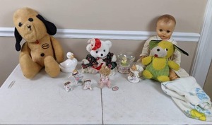 lot 95 image: Vintage 1970s Animal Fair Henry Plush Dog, Plush Yellow Dog, Baby Doll with Moving Eyes and More