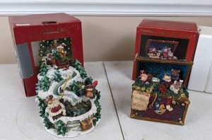 lot 34 image: Christmas Decor Ceramic Santa Fishing Scene and Windsor Collection Musical Treasure Box