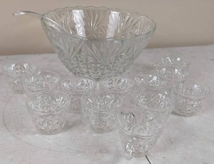 lot 88 image: Party Set Glass Punch Bowl with Ladle and 12 Cups