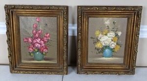lot 46 image: Pair of Framed Original Vintage Floral Paintings by Artist Cannon
