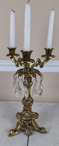 lot 54 image: Brass 3-Candle Candelabra with Crystal Details