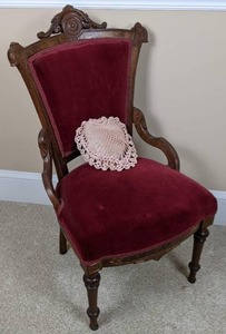 lot 8 image: Antique French CabrioleRococo Style Velvet Upholstered Chair