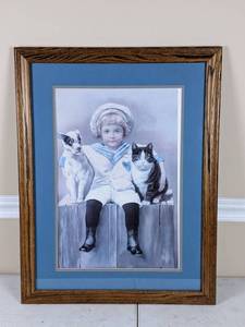 lot 111 image: Framed and Matted Victorian Lithograph Print Keeping Peace