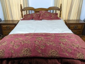 lot 113 image: Queen Size Headboard, Frame and Under-Bed Drawer Storage with 2 Matching Nightstands