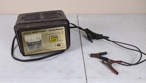 lot 126 image: Vintage Sears 6 Amp Battery Charger for 6 and 12 Volts, Includes A Set of Jumper Cables
