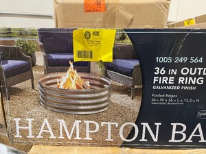 Hampton Bay Portman 36 in. x 13 in. Round Galvanized Steel Wood Burning Fire Ring