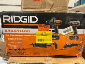 RIDGID 18V Brushless Cordless 4-Tool Combo Kit with (1) 4.0 Ah and (1) 2.0 Ah MAX Output Batteries, 18V Charger, and Tool Bag