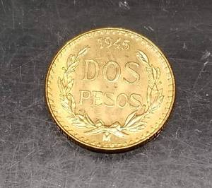 1945 MEXICO 2 PESO GOLD COIN AGW.0482