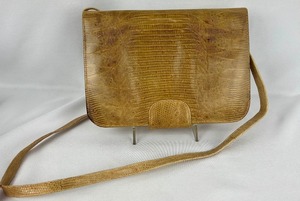 lot 12 image: Susan Bennis Warren Edwards Exclusively for Couture Collection Tan Exotic Tagus Lizard Clutch- Made in Italy- 1970s