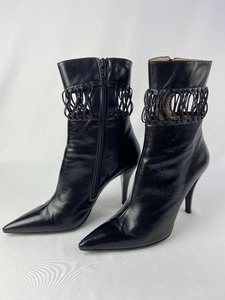 lot 43 image: Vintage Charles Jourdan Sharp Black Booties with Peek-a-Boo Design - Size 8 12 M