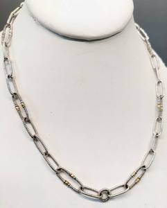lot 51 image: Judith Ripka Sterling Silver Link Necklace with 18K Gold and Pouch
