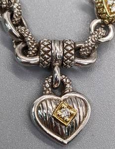 lot 48 image: Judith Ripka Two Sterling Silver and 18K Gold Braided Link Heart Necklace