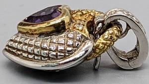 lot 47 image: Judith Ripka Two Amethyst Heart Pendant - Sterling and 18K Gold with Diamond Chips