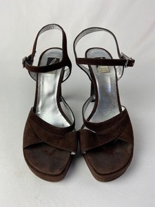 lot 74 image: Vintage Charles Jourdan Brown Leather Suede Strappy Heels - Made in Spain - Size 8