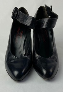 lot 73 image: Classic Vintage Black Charles Jourdan (Paris) Heels with Ankle Strap and Block Heels - Sz. 8