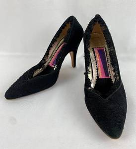 lot 87 image: Vintage Susan Bennis Warren Edwards Black Lace Covered Heels - Size 8.5