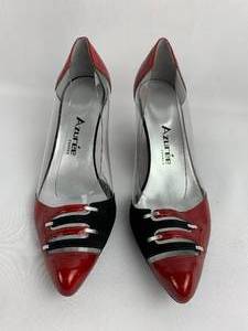 lot 89 image: Unique Vintage Azuree Cannes Red and Black Wedge Heels - Size 7
