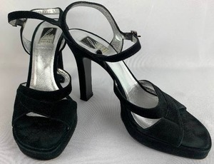 lot 90 image: Vintage Charles Jourdan Black Suede Strappy High Heels - Size 8