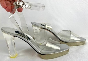 lot 95 image: Vintage Stuart Weitzman Clear PVC & Lucite Nuclear Strappy Sandal - Size 8.5 B