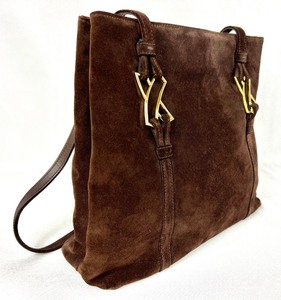 lot 123 image: Vintage Paloma Picasso Large Deep Brown Suede Shoulder BagTote