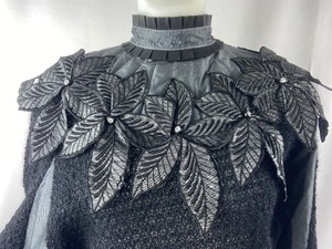 lot 157 image: Vintage Mohair  Silk Black Sweater with Floral  Leaf Design