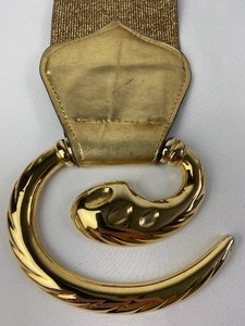 lot 176 image: Vintage Cache Wide Golden Elastic Belt with Large Gold Buckle - Made in France