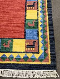 lot 114 image: Wool Rug with Abstract Horses Hand Knotted in India - 6 Ft x 9 Ft