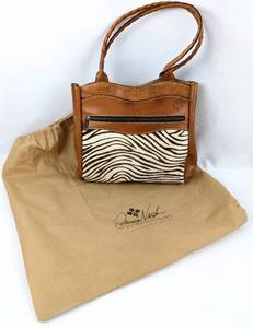 lot 160 image: Signed PATRICIA NASH Italian Leather Shoulder Purse with Zebra Print with Storage Bag