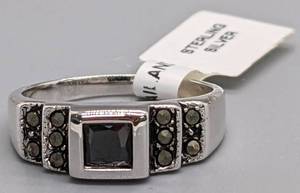 lot 187 image: 3 Rings NWT OnyxMarcasiteSterling Sz 8, Star SapphireSterling Sz 4, and CrystalGold Tone Gio Sz 8