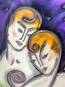 lot 197 image: Kristin DeSantis Original Metal Relief Painting Together - Signed 2005