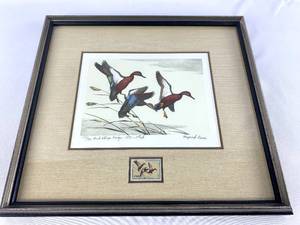lot 69 image: Vintage Print and Migratory Bird Hunting Print w Stamp by Maynard Reece 1971- Signed & Numbered